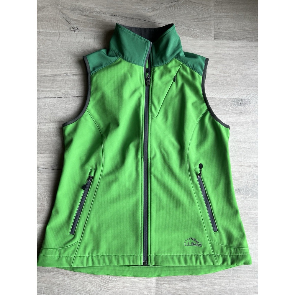 LL Bean Vest Womens Medium Green Softshell Full Zip Outdoors Hiking